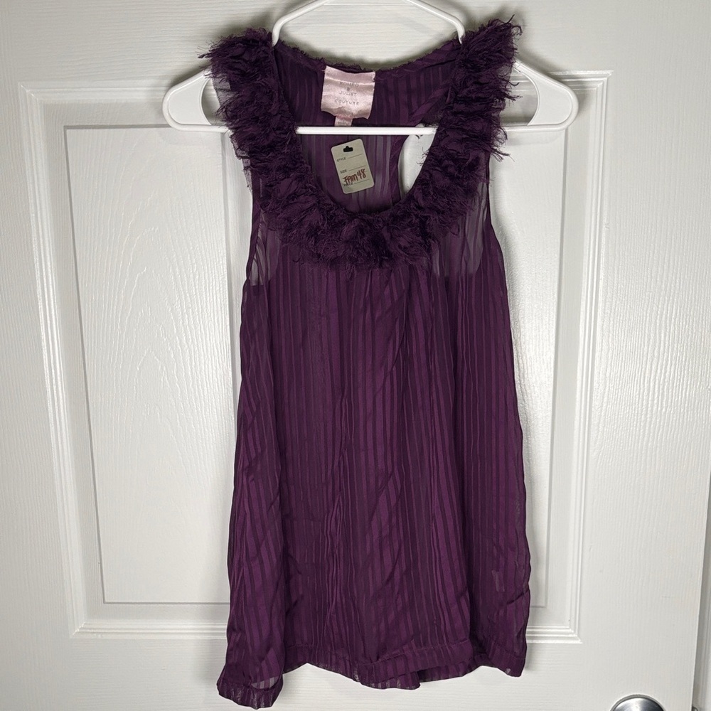 Romeo & Juliet Couture Purple Feather Trim Sheer Blouse